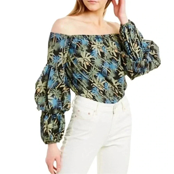 REVOLVE x Petersyn Lily Off the Shoulder Tropical Print Cotton Top Size XS - Picture 4 of 12